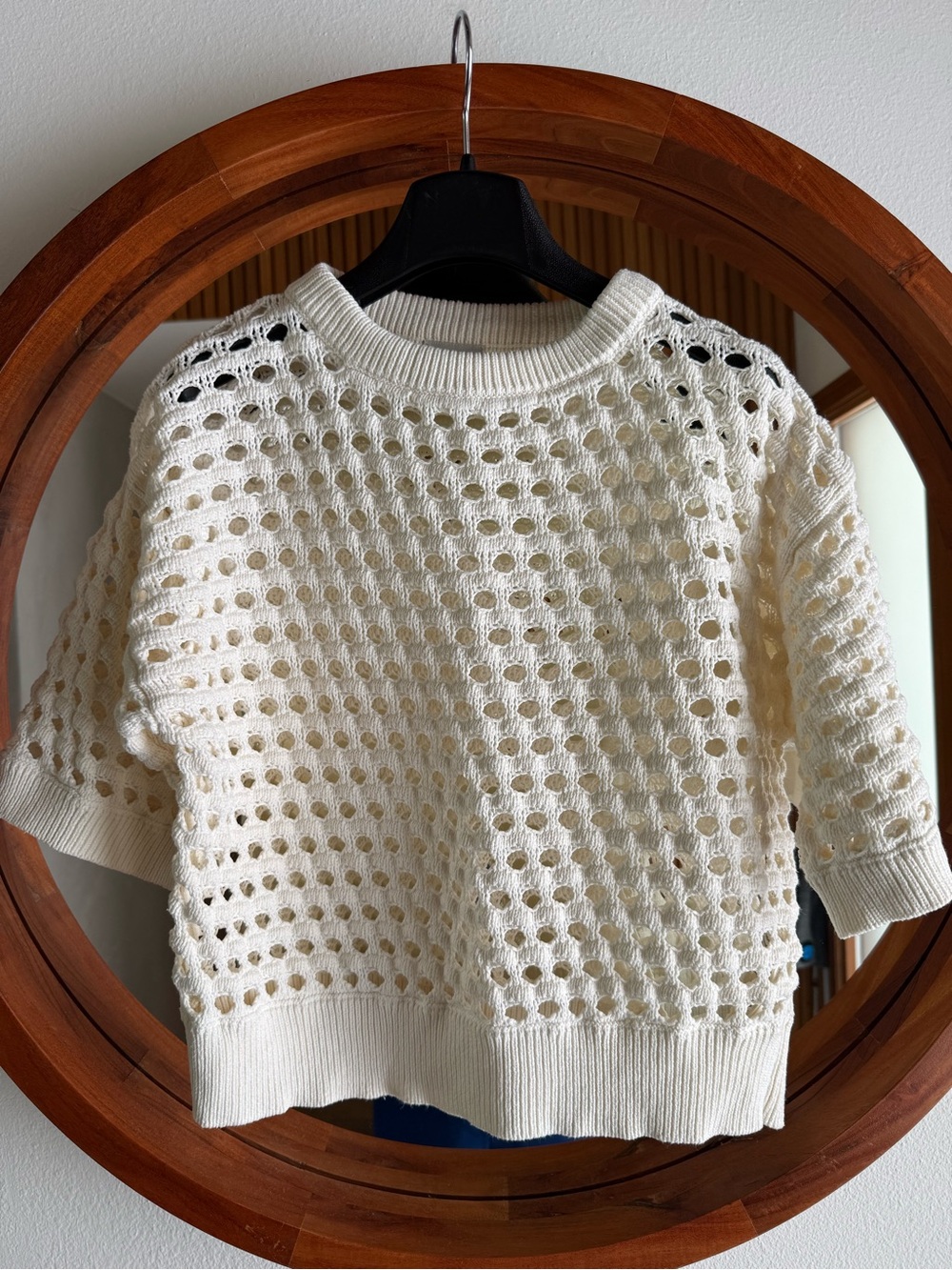 Varley Claybourne Cream Open-Knit Short Sleeve Sweater Sz. M